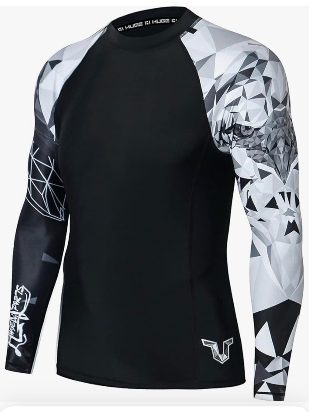 Men’s Black Long Sleeve Geometric Gray Sleeves UPF50 breathable quick dry 1240